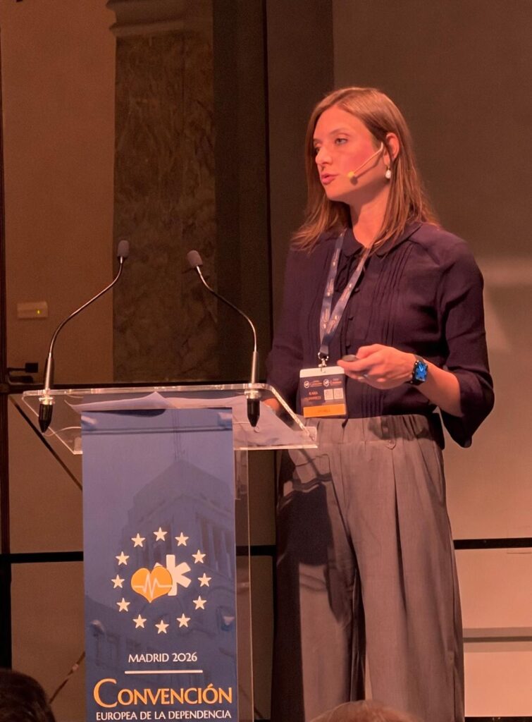 Speaker at the lectern, European Convention on Long-Term Care, Madrid 2026